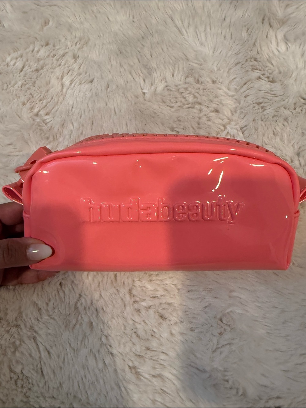 HUDA BEAUTY Coral Pink Glossy Cosmetic Pouch